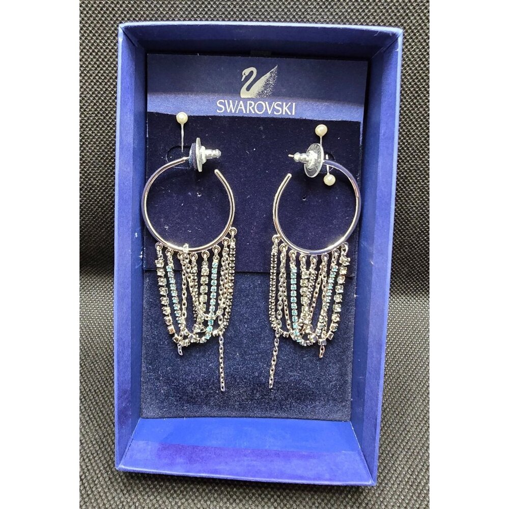 Swarovski Gold & Silver Tone Crystal & Chain Hoop Earrings